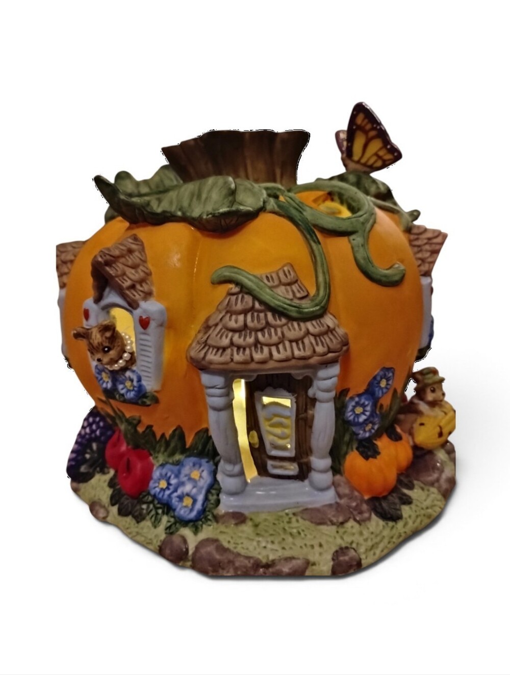 Decorative Ceramic Orange Pumpkin Cottage Nightlight - VTG Cartoon Characters